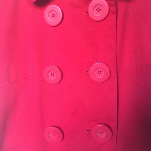 Boxy Red Double Breasted Puff Sleeve Twill Jacket - Picture 5 of 7